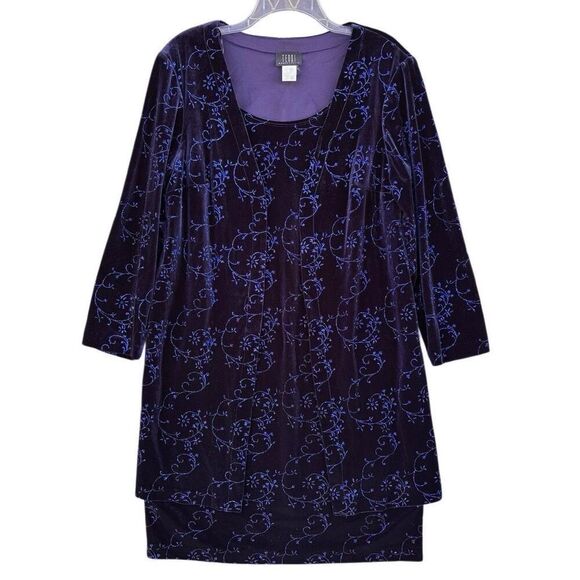 TEDDI Navy Velvet Formal Dress Women Sz 14WP Glitter Design Long Sleeve Cardigan - Picture 2 of 8